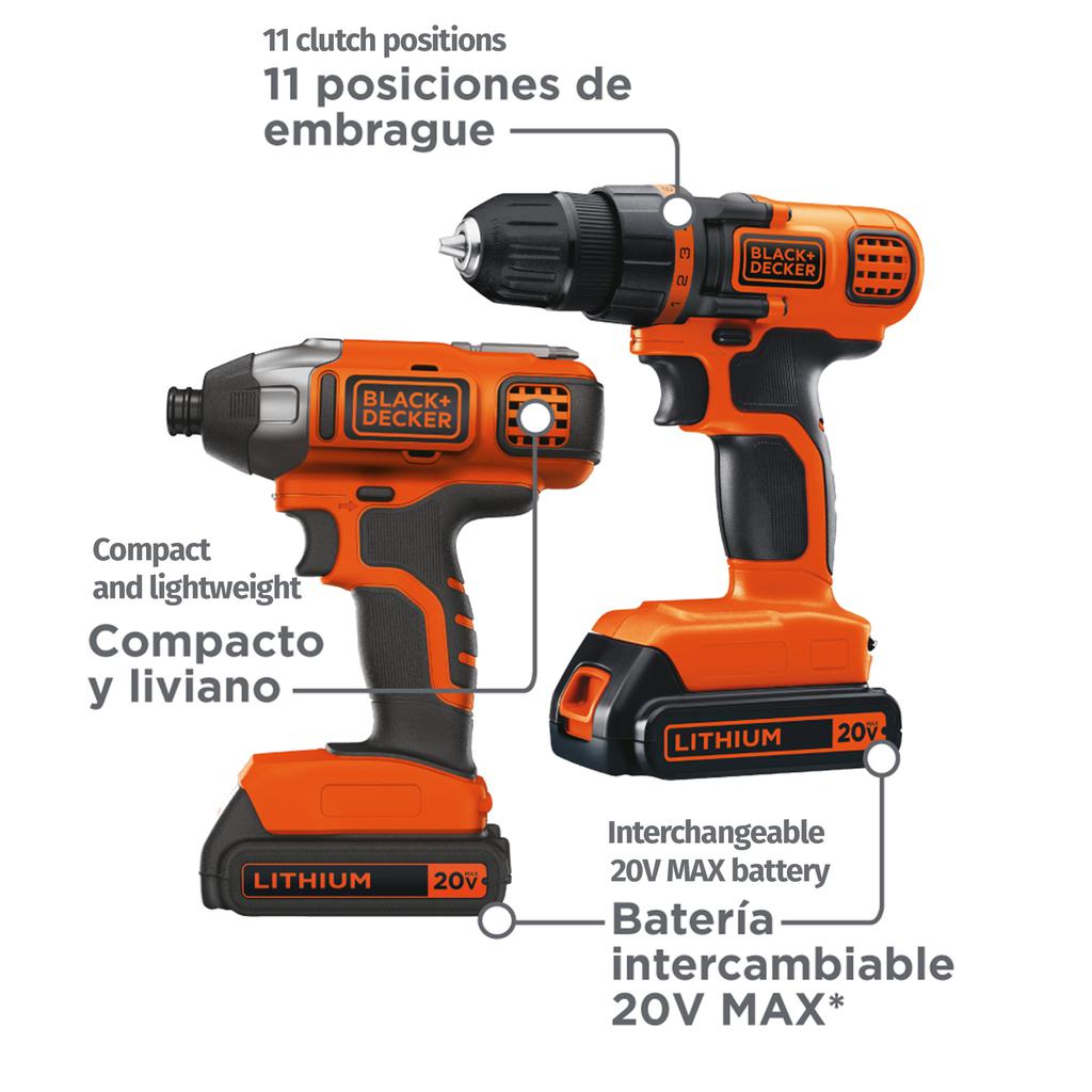 Black and Decker Kit de Taladro y Atornillador Inalámbrico de Impacto
